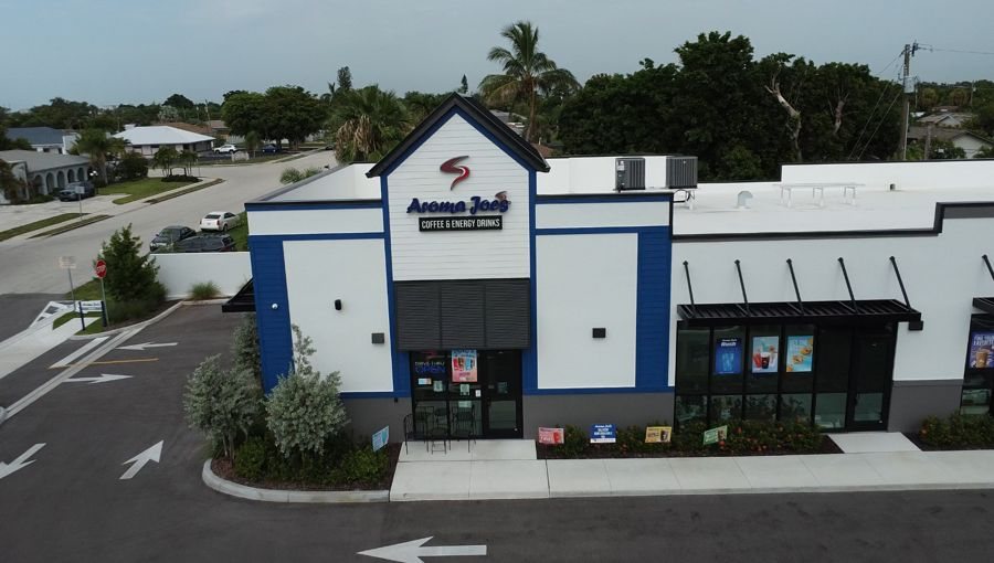 Aroma Joe's Cape Coral drive-thru storefront from above
